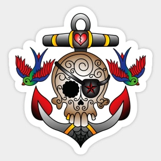 Skull Anchor Tattoo Sticker